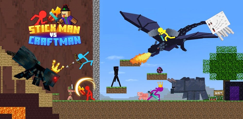 Stickman vs Craftman v4.4.15 MOD APK (Unlocked Skin, Upgrade Free)